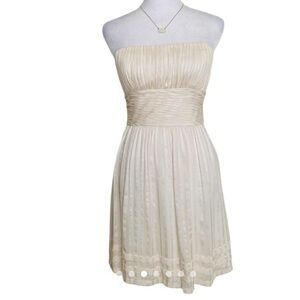 BCBGMaxAzria Strapless Off White Pleated Silk Mini Dress